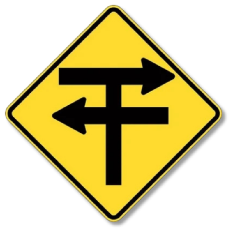T Junction with Dual Carriageways Sign Class 1 Reflective 600 x 600mm