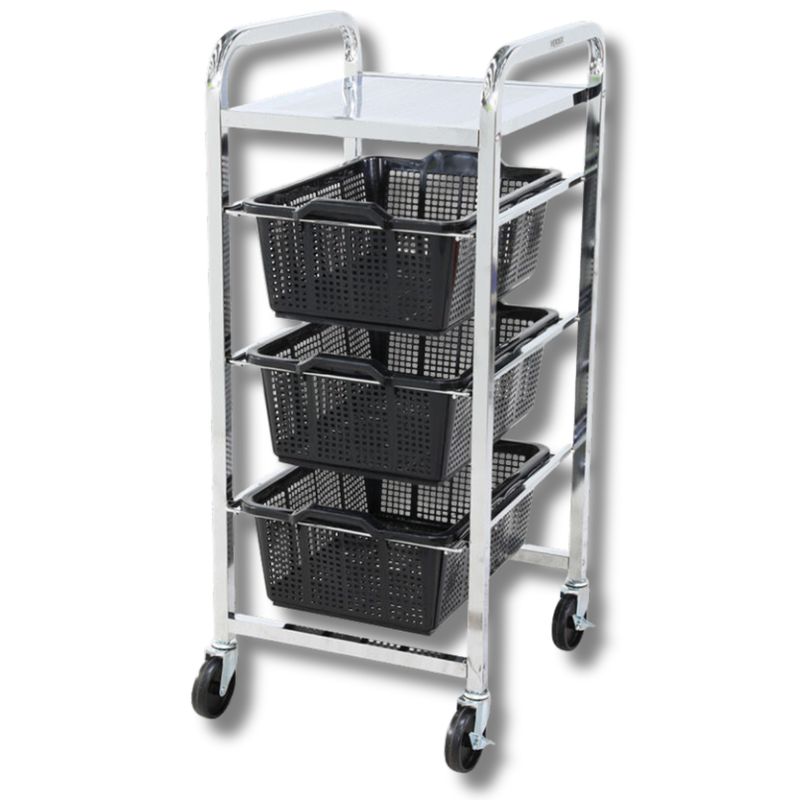 Triple Shelf Basket Trolley-Hammerox Industrial