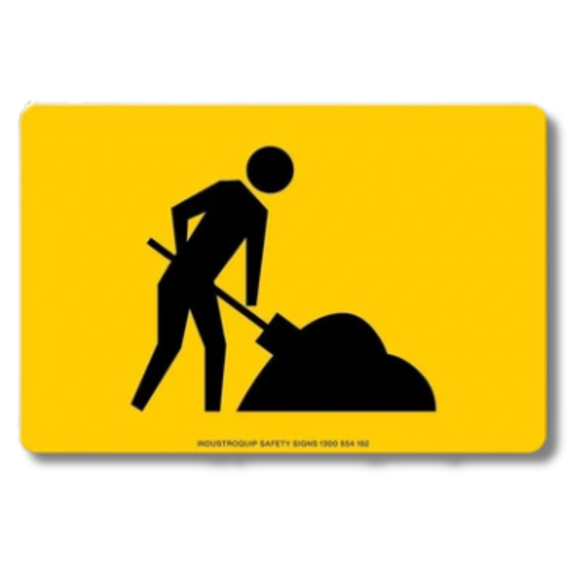Worker Symbol Digger Man Yellow Swing Stand Sign